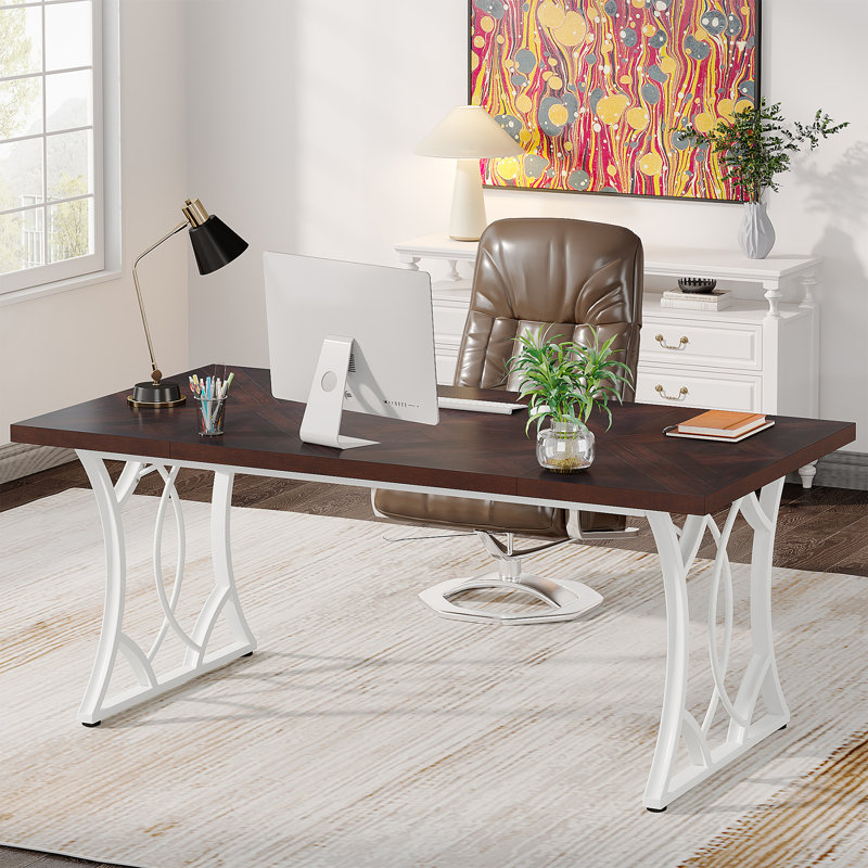 Winston Porter Bryshawn 63 Inch Executive Desk Large Computer Office Desk Workstation with Wooden Tabletop Wayfair
